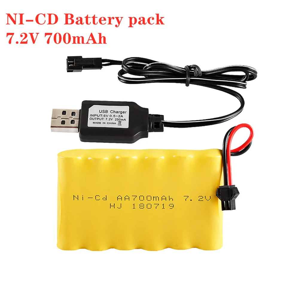 7.2V 700Mah Nicd Oplaadbare Batterij + Usb Oplader Voor Rc Speelgoed Auto Boot Pistool Tank Trein Onderdelen aa 7.2V Batterij Sm Plug