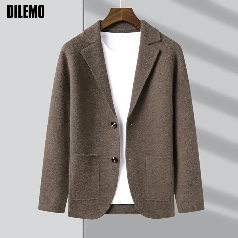 Top Grade New Autum Winter Brand Fashion Slim Fit Knit Blazer Mens Top Cardigan Sweater Casual Coats Jacket Mens Clothes 2023