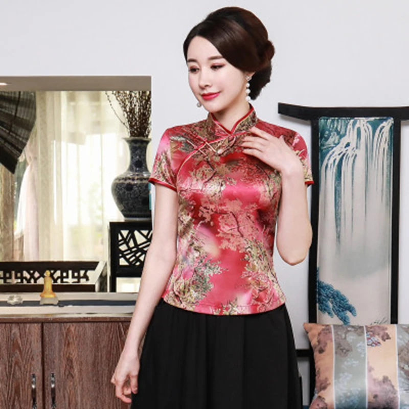 Plus size cheongsam women blouse shirt Chinese style elegant thin short-sleeved shirt women tops  mother Chinese shirt Qipao