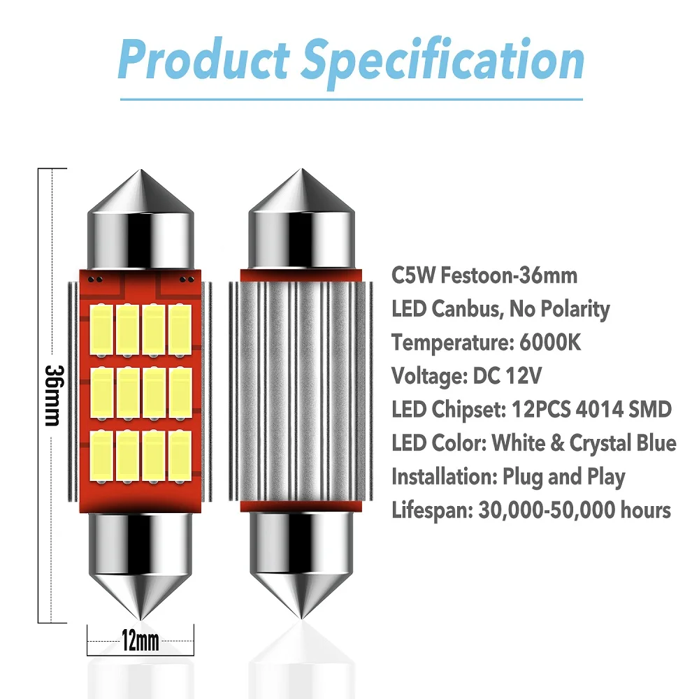 Festoon 36mm C5W LED Canbus Car Interior Bulb For Opel Astra J G Agila Zafira A B Corsa D Insignia Admiral Ascona Sintra Mokka