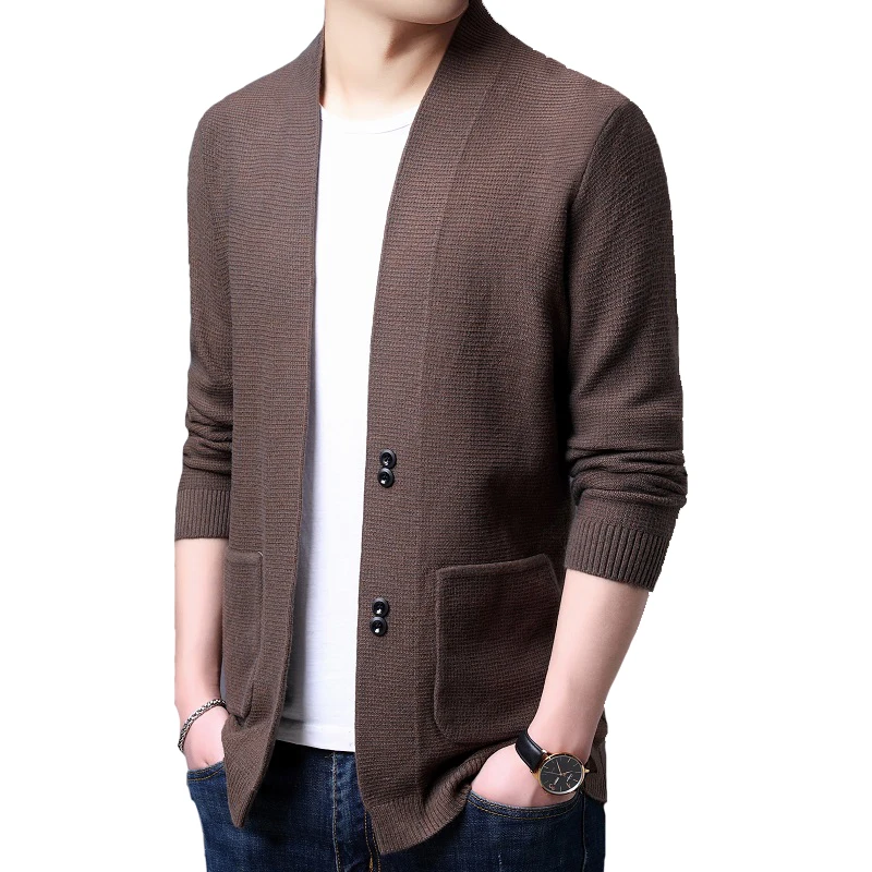 

Man Wool Knitted Sweater Men's Autumn Knit Wool Cardigan Jacket Solid Color Sweatercoat