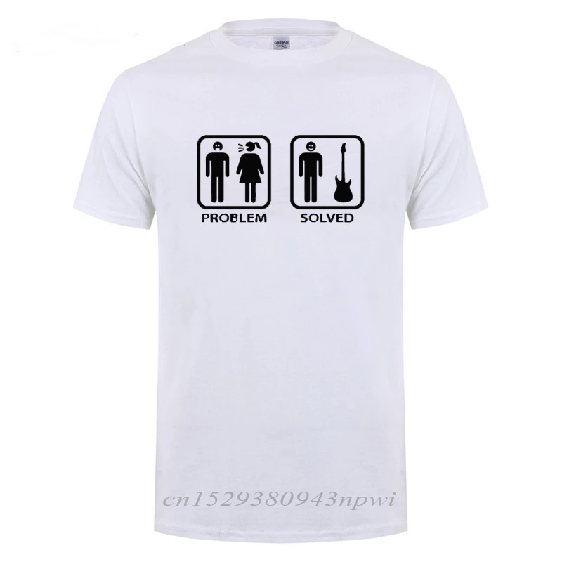 2020 Zomer Stijl Probleem Opgelost Gitaar T-shirt Voor Mannen Elektrische Akoestische Bas Speler Snaren O Neck Funny Katoenen T-shirt tshirt