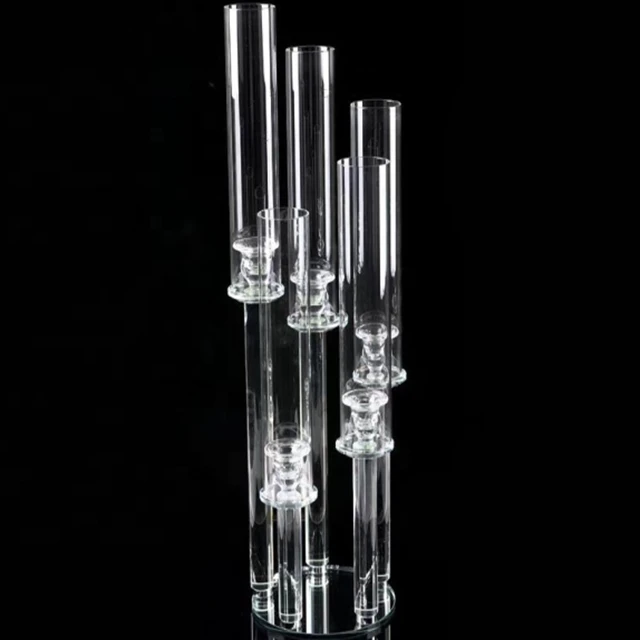 

10pcs 8 heads round crystal candle holders table decoration wedding centerpieces with acrylic chimney yudao112