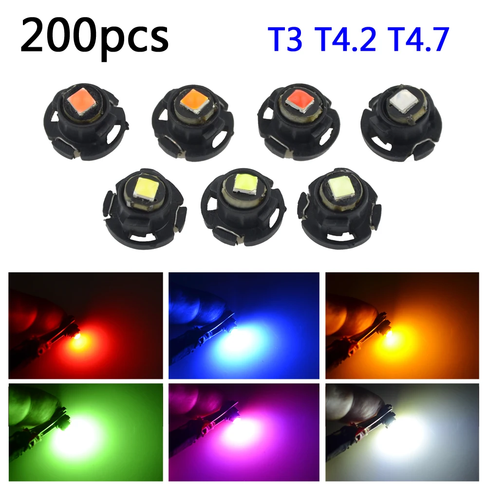 

200pcs T3 T4.2 T4.7 LED 3030 SMD Car Board Instrument Panel Lamp Auto Dashboard Warming Indicator Wedge Light Blue Green Yellow