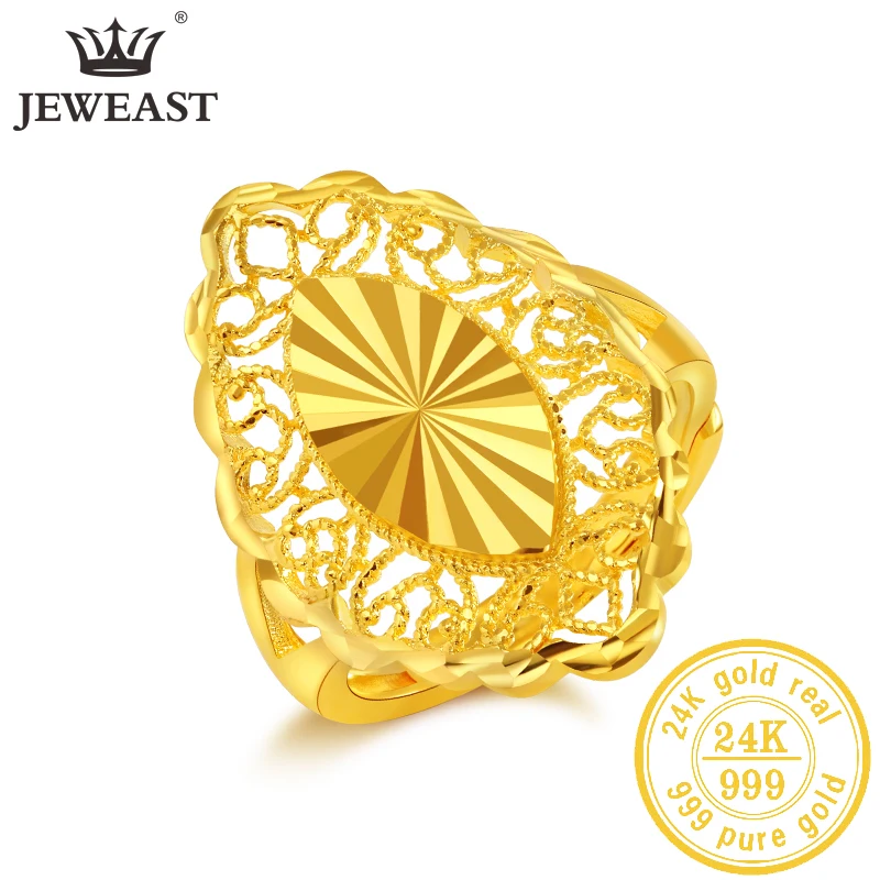 JLZB 24K Pure Gold Ring Real AU 999 Solid Gold Rings Elegant Shiny Heart Beautiful Upscale Trendy  Jewelry Hot Sell New 2023