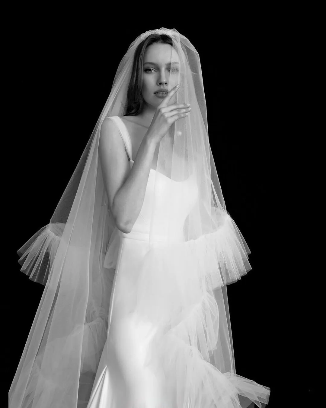 

TOPQUEEN V117 Cathedral Drop Wedding Veil with Blusher Bride Veil Long Two Layers Soft Tulle Veil Cathedral Length Veu de Noiva