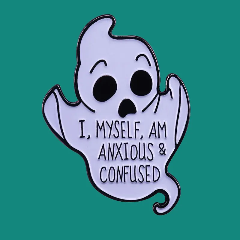 I Myself Am Anxious Confused Lapel Enamel Pins Collect Fun Metal Cartoon Brooch Badges Backpack Collar Fashion Jewelry Gifts