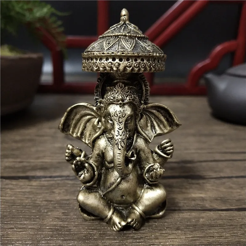 Ganesha Buddha Statues Home Decoration Bronze Color Resin Crafts Elephant Hindu God Sculpture Figurines Ornaments Lucky Gifts