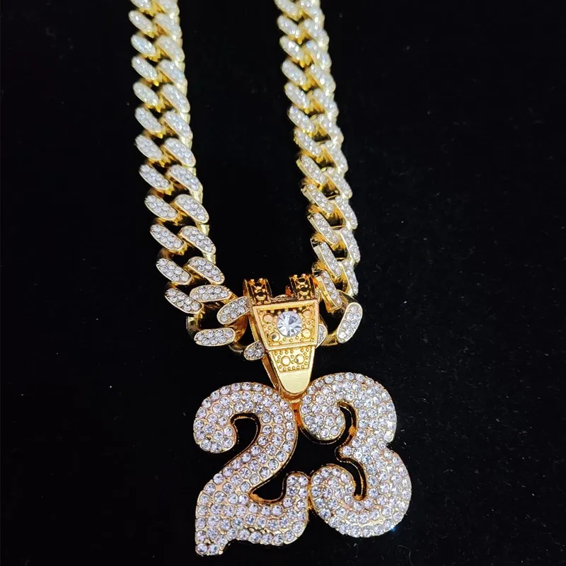 Men Women Hip Hop Number 23 Pendant Necklace With 13mm Crystal Cuban Chain HipHop Iced Out Bling Necklaces Fashion Charm Jewelry