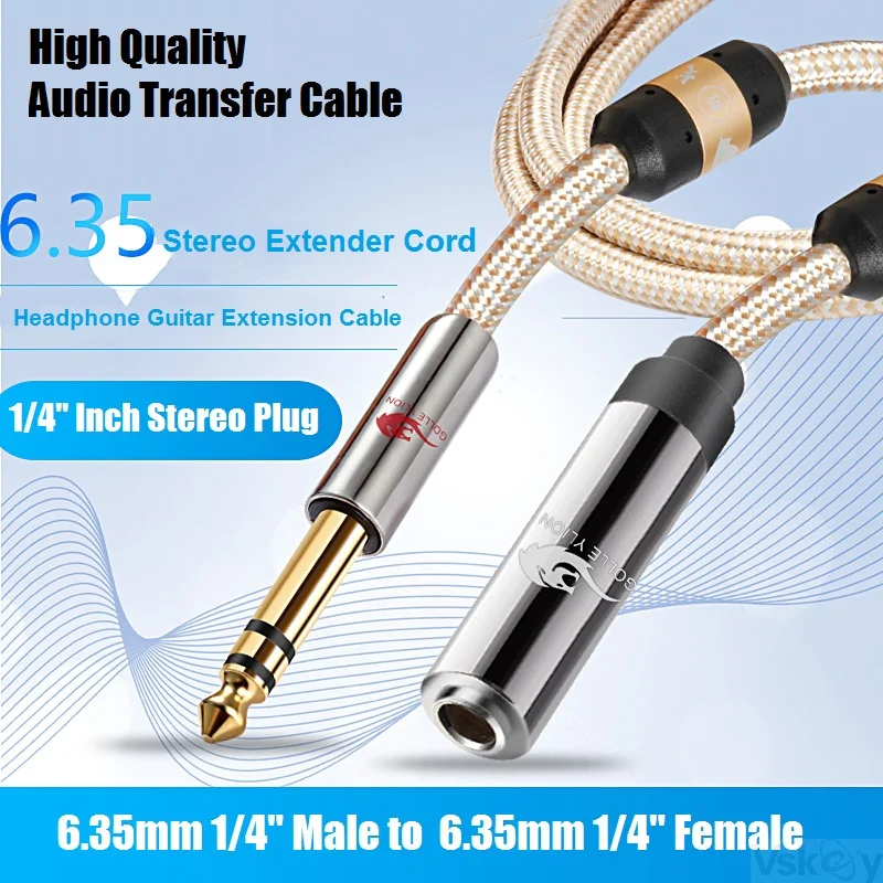 Stereo 1/4 Inch TRS 6.35mm Male to Female Audio Extension Cable for Guitar Amplifier Monitors Headphone Extend Cords 1M 2M 3M