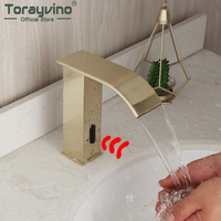 Torayvino Golden Nickel Automatic Touch Free Sensor Bathroom Faucet Basin Sink Solid Brass Faucet Deck Mounted Water Tap