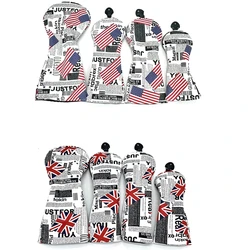 Golf Head cover 1Pcs Driver Head Covers Fairway Wood Head Covers Hybrid Head Covers Pu Leather British U.S.A Flag newspaper