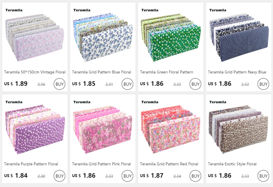 Teramila Vintage Floral 100 % Baumwolle bedruckter Stoff dünner Stoff für Puppen, Bastelmaterialien, Patchwork-Nadelarbeiten, Meterware – Detail 1