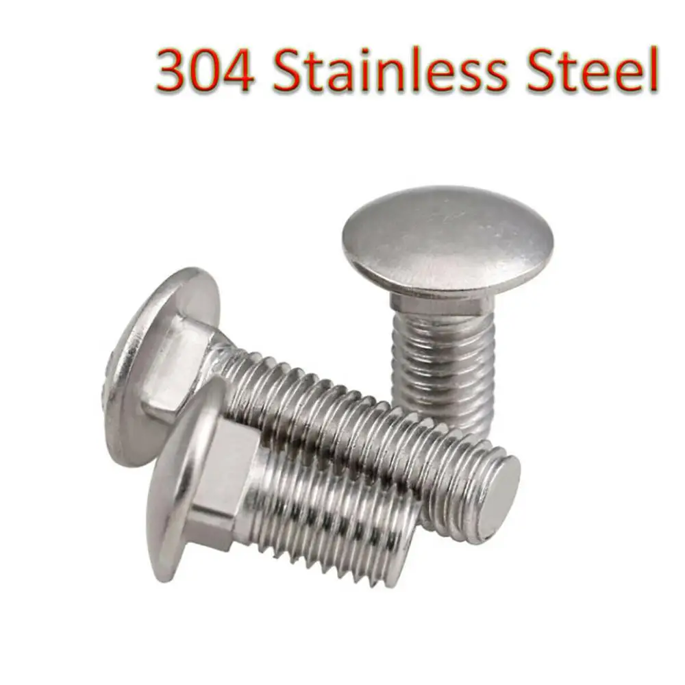 Carriage Bolts M4 M5 M6 M8 M10 M12 304 Stainless Steel Round Head Square Neck Screws Coach Bolts Length 10mm-100mm