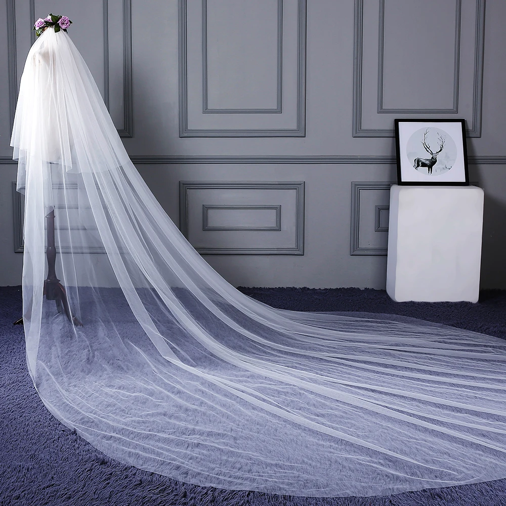 Women Ivory Simple Wedding Bridal Cathedral Veil with Comb 3m 2 Layer Elegant Long Train Veil Cut Edge Lady Accessory for Bride