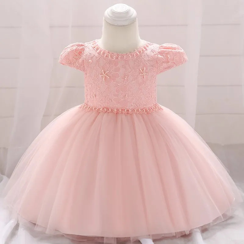 Newborns Girl Dresses Flower Bow Lace Kid Girls Baptism Dresses 1 Years Birthday Party Princess Baby Dresses