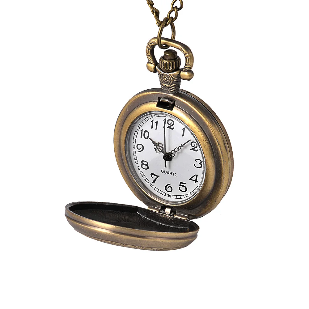 Retro Pocket Watch com colar, Flip Back Surface Pattern, clássico e simples, tamanho médio
