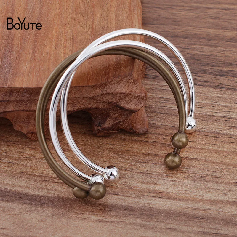 BoYuTe (5 Pieces/Lot) 60*3mm Metal Brass Bracelet with Ball Can be Twisted Open DIY Jewelry Accessories