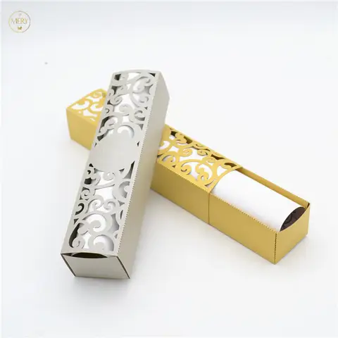 Elegante Laser Cut Rolled Convite Box, Quinceanera, Batismo, Festa, Casamento, 50Pcs