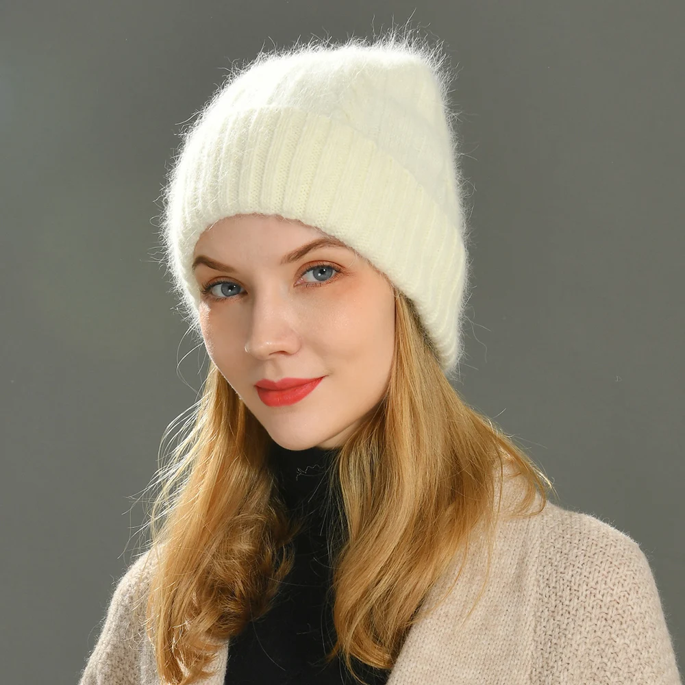 Jxwatcher Women\'s Cashmere Blend Winter Hat Long Fur Thick Warm Soft Wool Knitted Hats Ladies Skullies Beanies Hats Wholesale