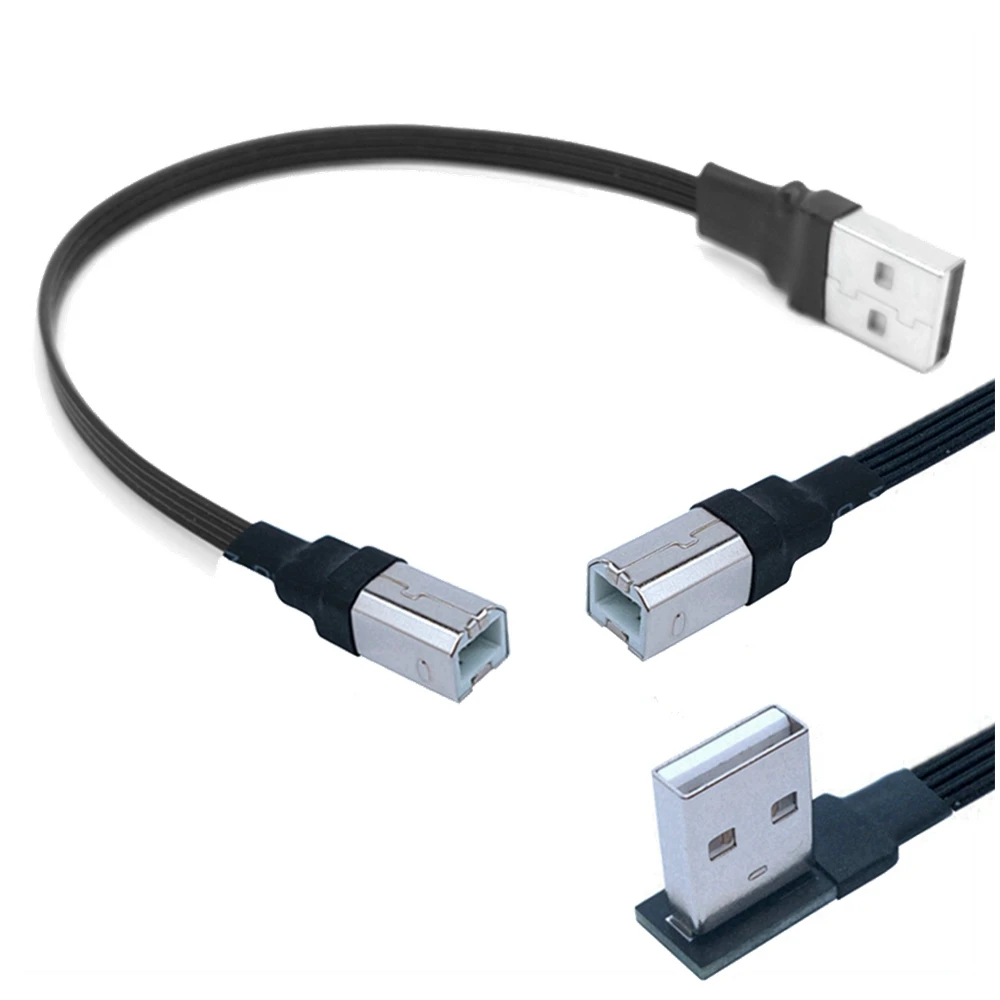 USB 2.0 Male Up Down Left Right Angled 90 Degree to USB 2.0 Type B Male Data Cable USB Type-c Flat Cable 0.1m/0.2m/0.5m/0.8m