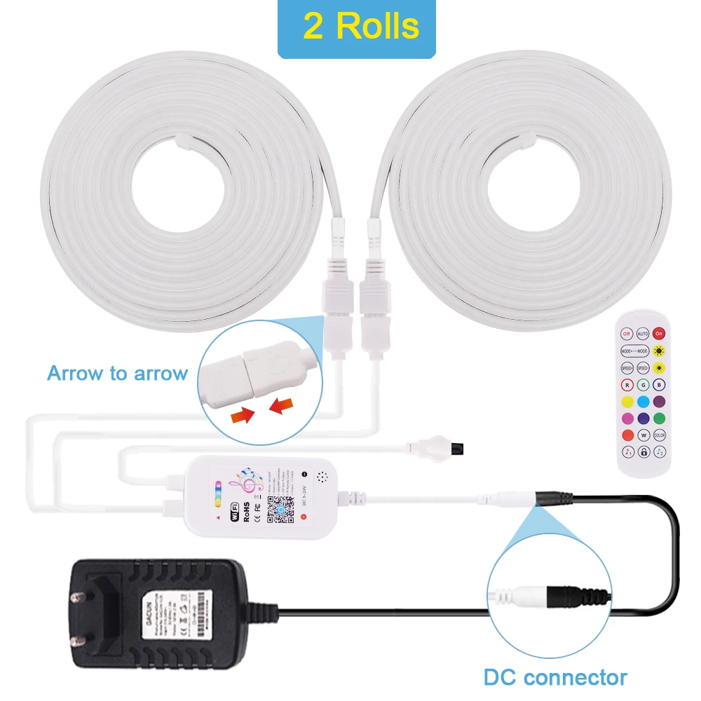 12V RGB światło neonowe LED Tuya Wifi inteligentny pilot elastyczny pasek wodoodporne silikonowe światła 6x12mm 3535 96LED ściemniania Decor