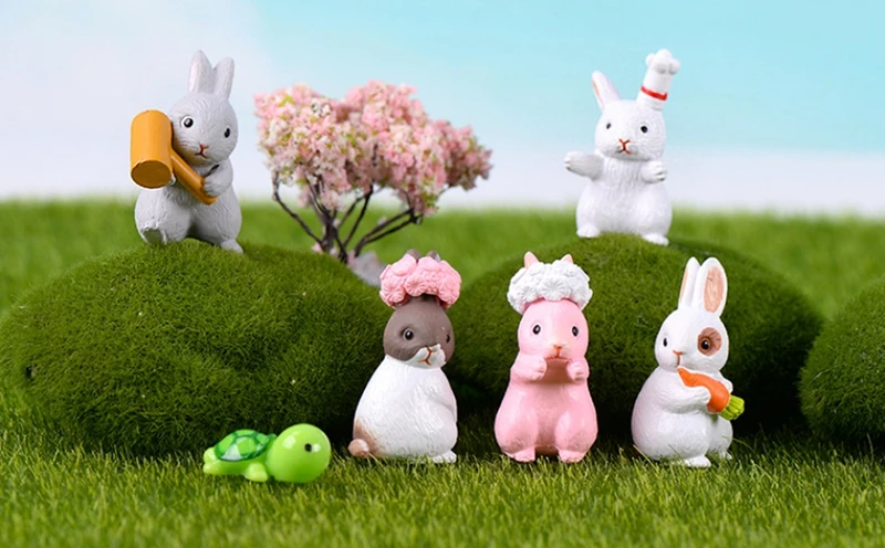 12PCS Set Miniature Figure Ornaments Rabbit Easter Day Mini Toy Cake Home Flower Decorations 3.8cm