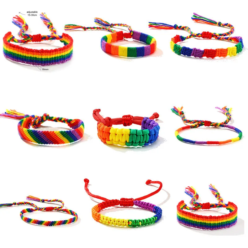 New Simple Brazilian Nepal Rainbow Lesbian LGBT Pride Gay Pride Woven Braided Rope String Strand Friendship Bracelet