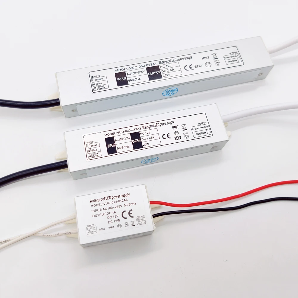 

12W 20W 36W 60W 80W 100W Lighting Transformer DC12V Waterproof Power Supply IP67 AC100V-265V LED Driver