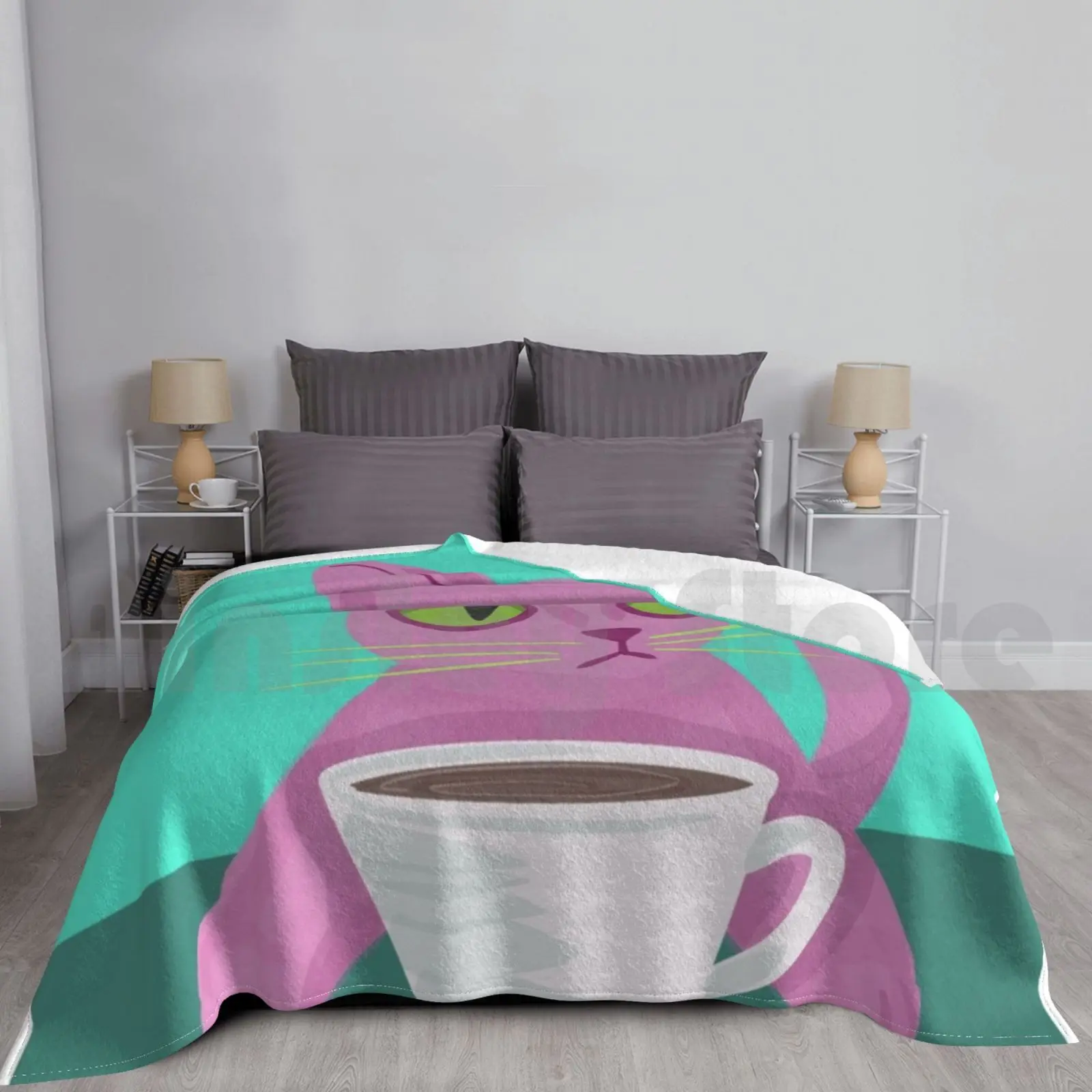 Manta de café para gato, moda personalizada, café, gato, té rosa, gatito, gatito, mañana, Pastel, Barista, cafetería, bebida