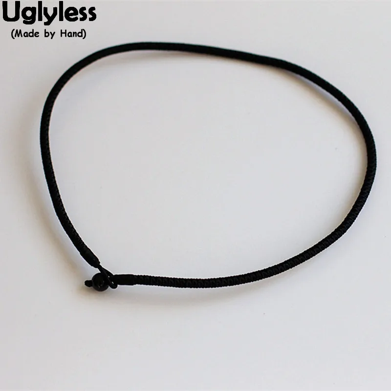 Uglyless Real Natural Black Agate Rope Chain Unisex Men Women 3/4MM Thickness String Necklaces NO Pendant Jewelry Accessory C131