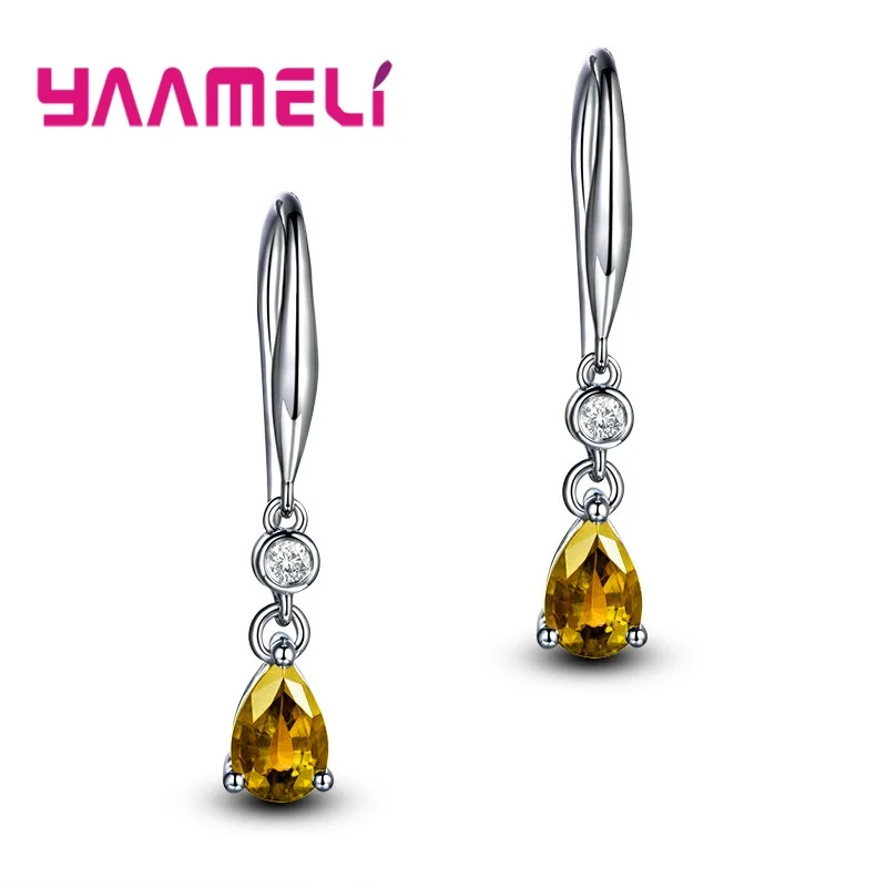 Echte 925 Sterling Silber geometrische Kristall Zirkon Tropfen Ohrringe für Frauen Mädchen Hochzeit Party Mode Schmuck Geschenke Zubehör – Detail 1