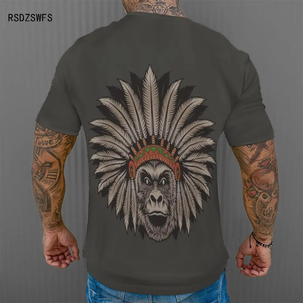 The New Summer Print breathable Male lady 3D T-shirt Ferocious orangutan Tshirt Round neck Short Sleeve Harajuku Totem Feather