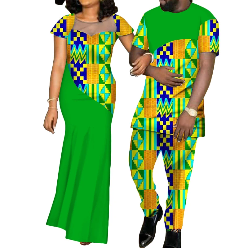 Afrikaanse Paar Kleren Vrouwen Lange Jurk En Mannen Trainingspak Dashiki Outfits Shirts En Broek Set Avond Wedding Ankara wax