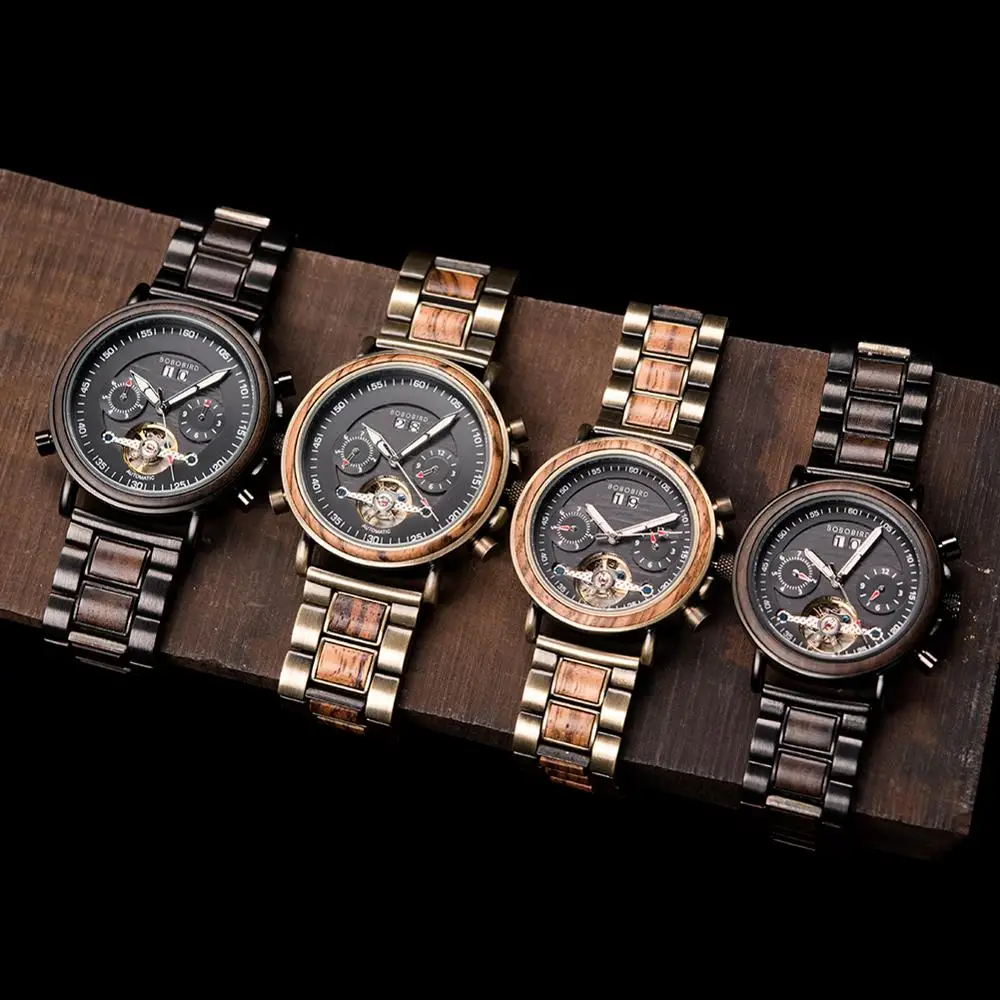 BOBO BIRD Couple Automatic Watches Wooden Stainless Steel Business Sport Mechanical Watch for Man Dropshipping Personal Custom