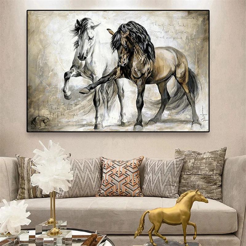 Modern Black and White Horses Canvas Paintings Cute Animals Posters and Prints Cuadros Wall Art Picture Living Room Home Decor