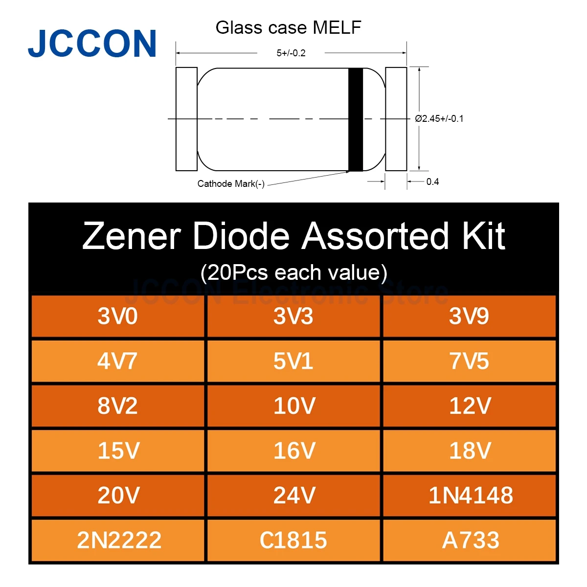 300Pcs LL34 SMD Zener Diode Assorted Kit 12W 3V 3V3 3V9 4V7 5V1 7V5 8V2 10V 12V 15V 16V 18V 20V 15Values