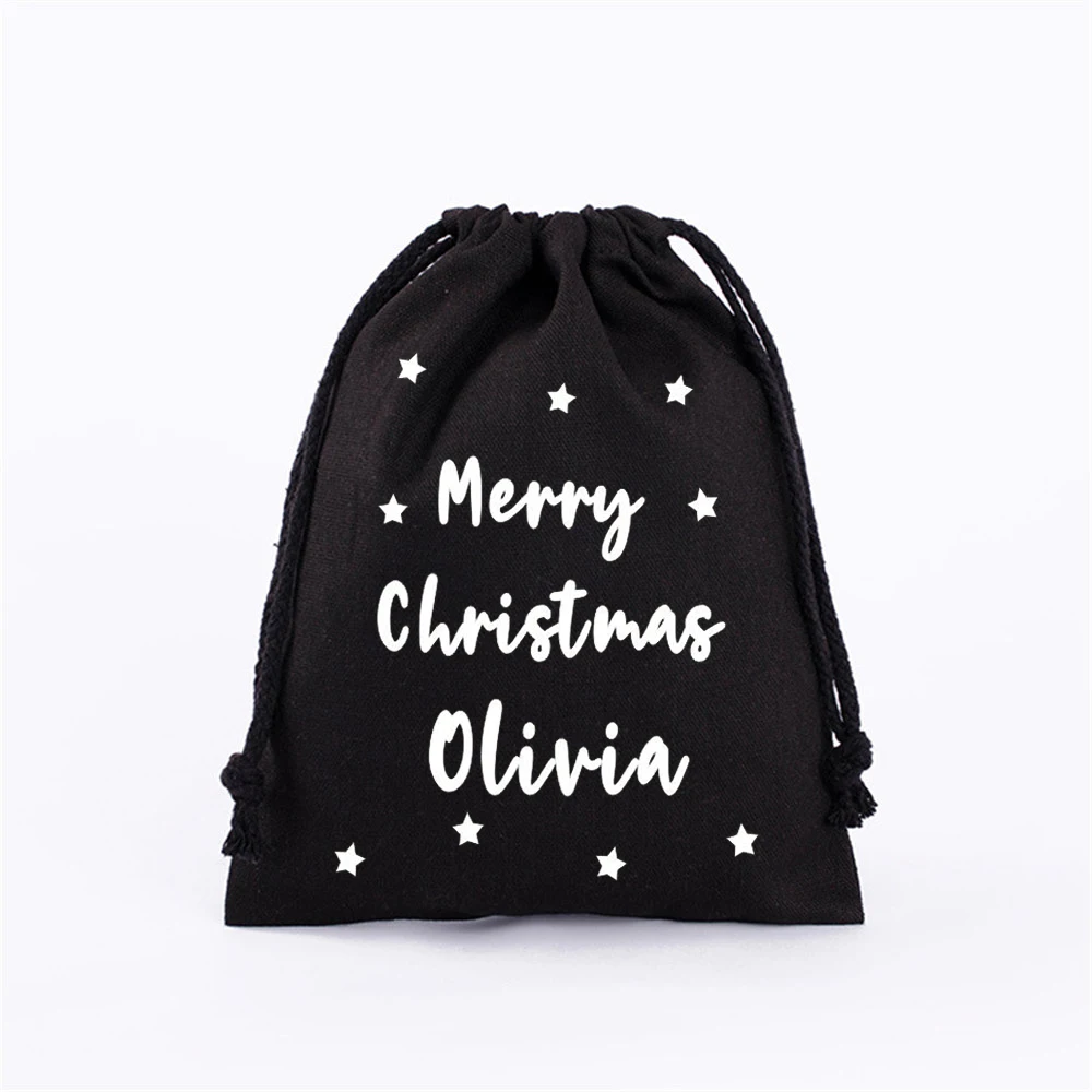 Sacos de Navidad personalizados con nombre de bebé, bolsas de algodón con cordón para regalos, medias de Navidad, Navidad y Año Nuevo