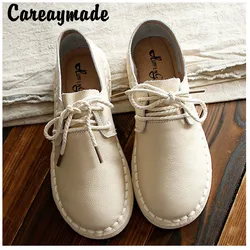 Careaymade-estate, scarpe in vera pelle, scarpe basse fatte a mano in puro stile, scarpe da ragazza mori art retrò, semplici scarpe bianche, 2 colori