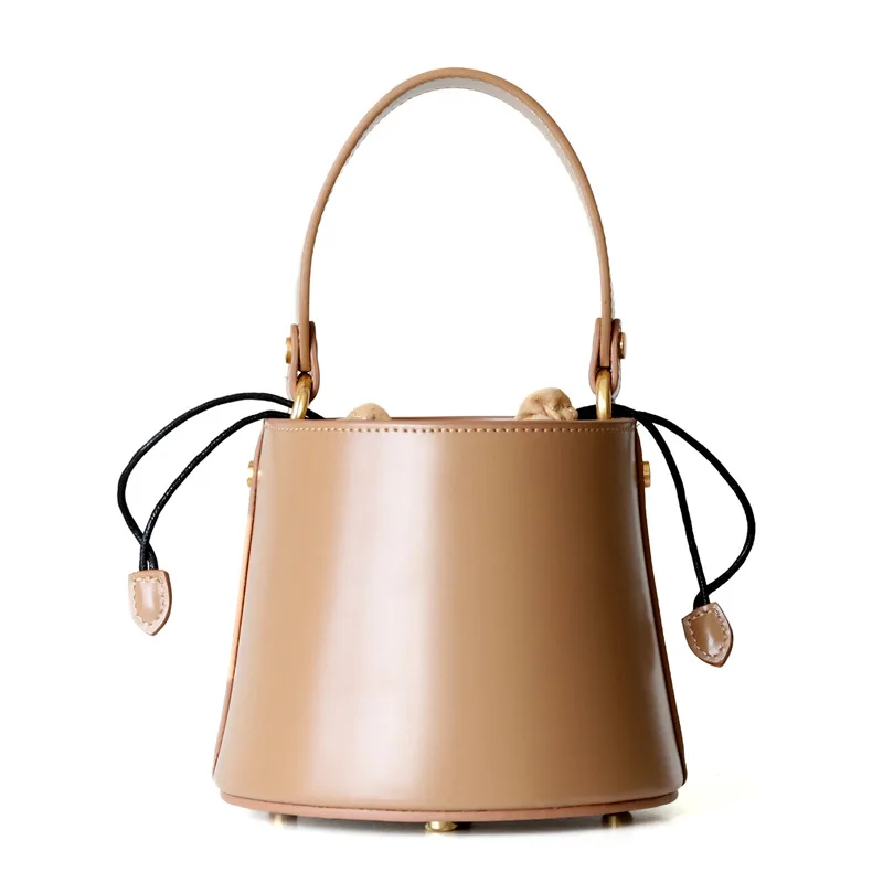 2022 Genuine Leather Girls Bucket Bag Women Real Leather Shoulder Bag Designer Handbags High Quality Ladies Tote Messenger Bags