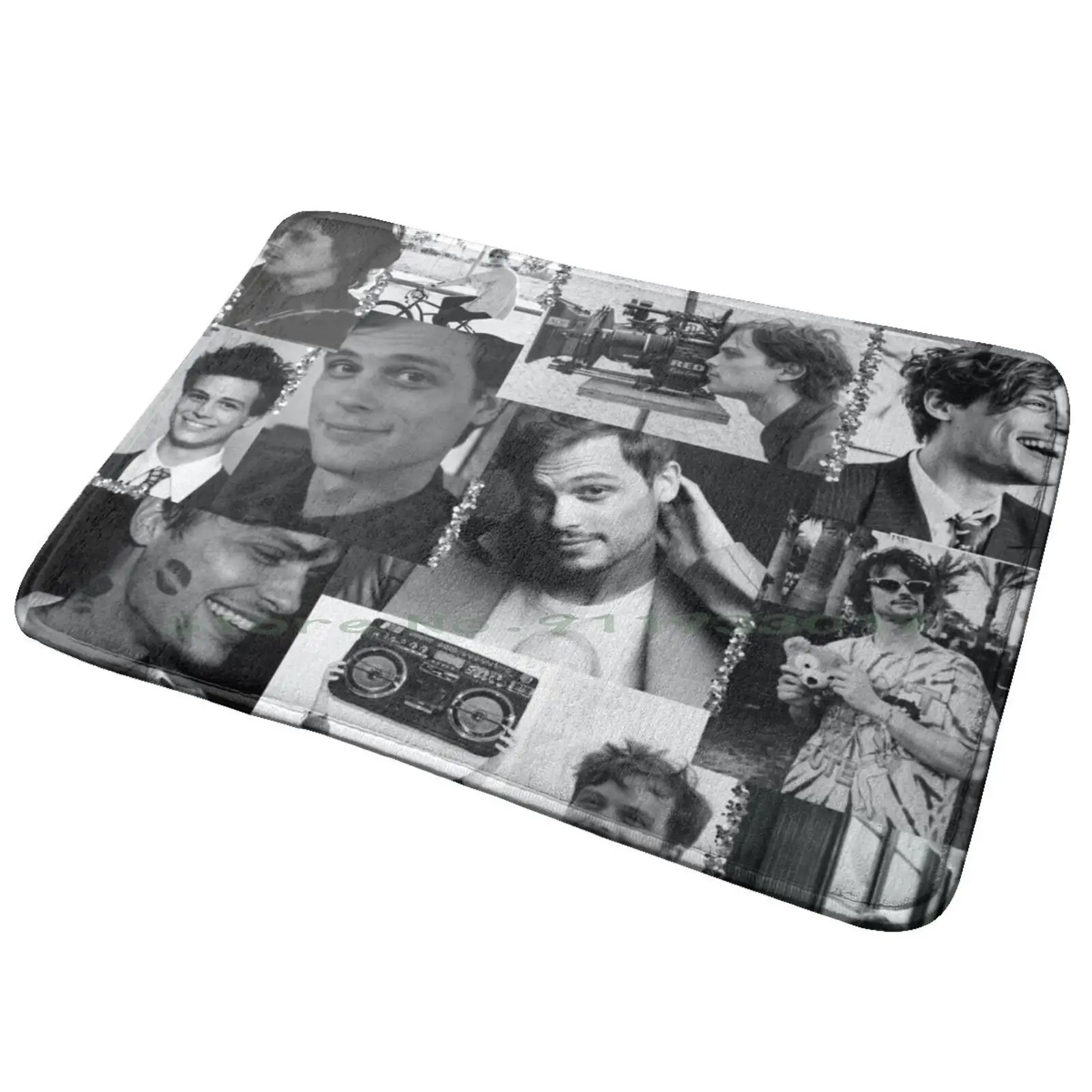 Matthew Gray Gubler Collage B&w Entrance Door Mat Bath Mat Rug Kidcore Flower Summer Hobicore Hobi Core Flower Happy Flowers