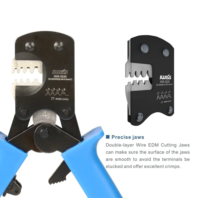 IWISS IWS-3220 Ratsche Crimpen Zange Hand Crimper Tools für Schmale-pitch Stecker Pins Crimp Palette 0,03-0,5 mm² (AWG: 32-20) – Detail 8