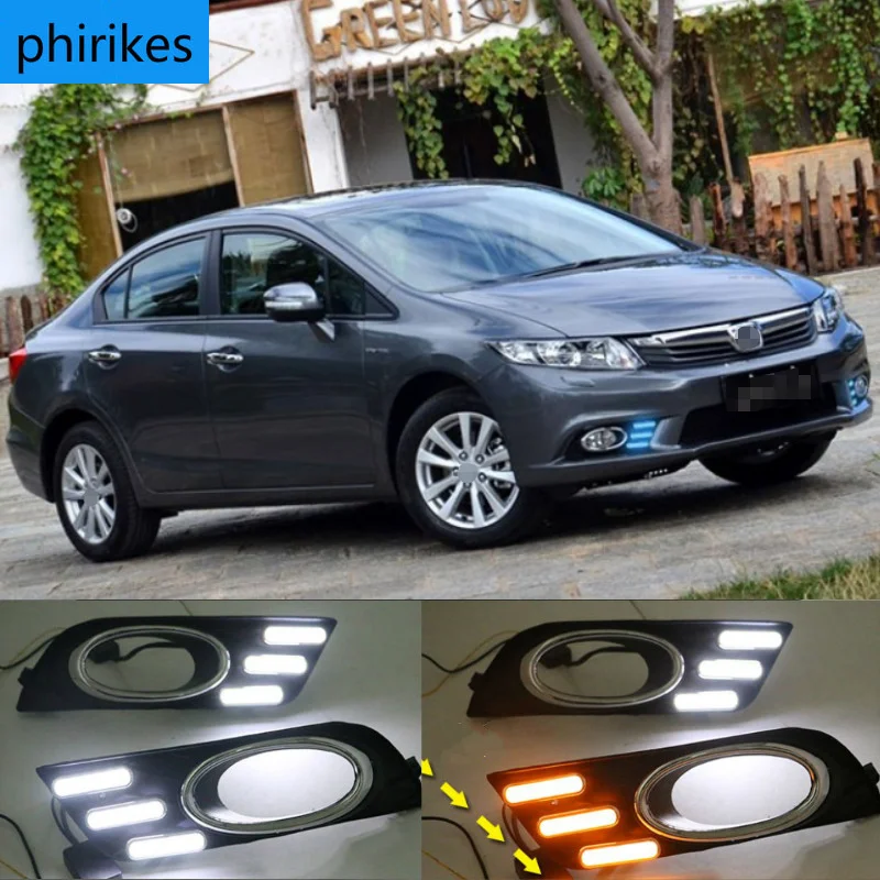 

2Pcs LED DRL Car Daylight Daytime Running Lights with Turn Signal Fog Lamp Covers For Honda Civic 2011 2012 2013