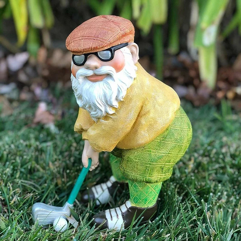 Gnome Old Man Golf Ball Resin Craft Statue Garden Gardening Tabletop Ornament