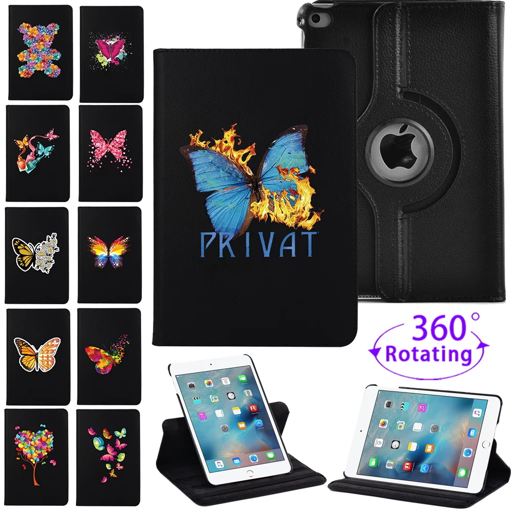 For Apple iPad Mini 4/5 7.9 Inch 360 Rotating Tablet Case Automatic Wake-Up Cover Butterfly Series Protective Shell