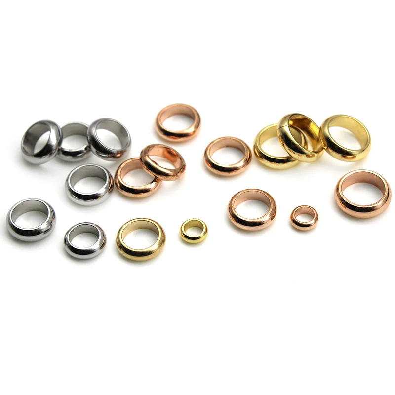 50PCS Stainless Steel Gold Plated Big Hole Spacer Beads Round Loose Beads Charm for DIY Bracelet Jewelry Making Accessories