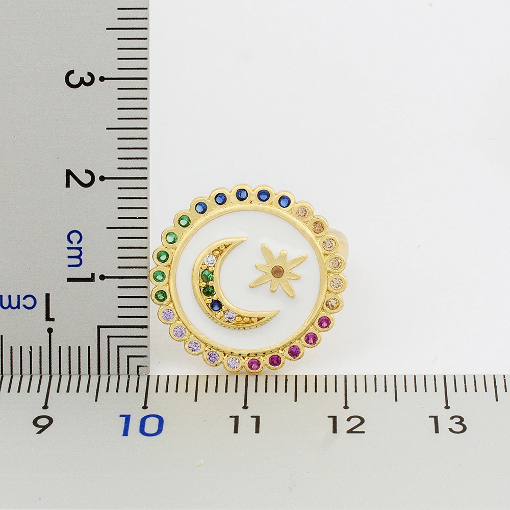 AIBEF Fashion Wedding Jewelry Anniversary Ring 3 Colors Moon Star Design Women Copper Open Adjustable Rainbow Rhinestone Rings