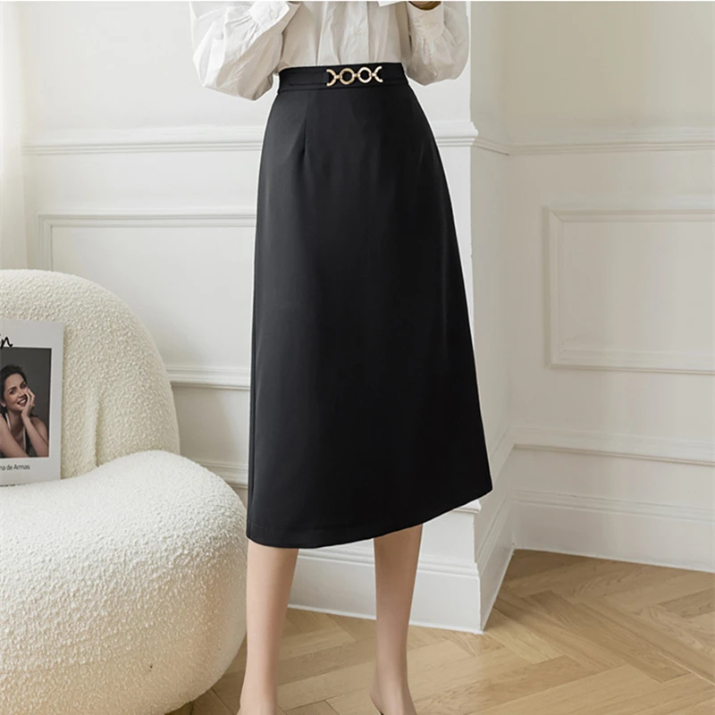 Seoulish 2021 New Spring Work Wear Women's Umbrella Long Skirts Sequined Sashes Korean OL Style High Waist A-Line Skirts Female