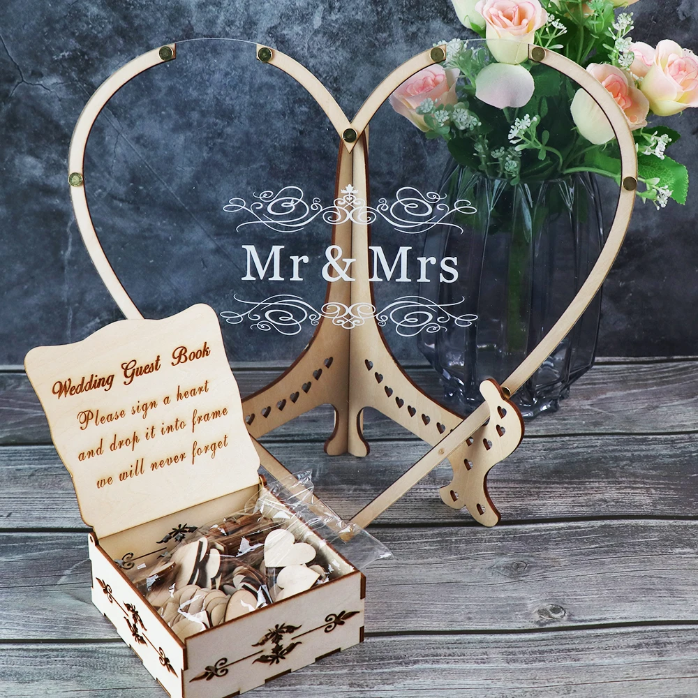 Heart shape Transparent Wedding guest book Decoration Rustic Sweet Heart Drop box Wedding drop box 3D Guestbook wooden box