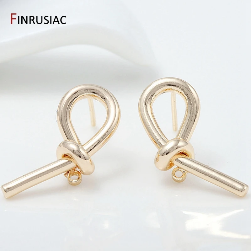 2022 New DIY Earrings Jewelry Accessories Pure Copper 14K Gold Plated Glossy Symmetrical Knot Earring Hook Fittings Wholesale